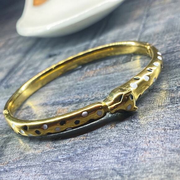 NEW Spotted Leopard Gold Bangle Bracelet - Picture 14 of 15